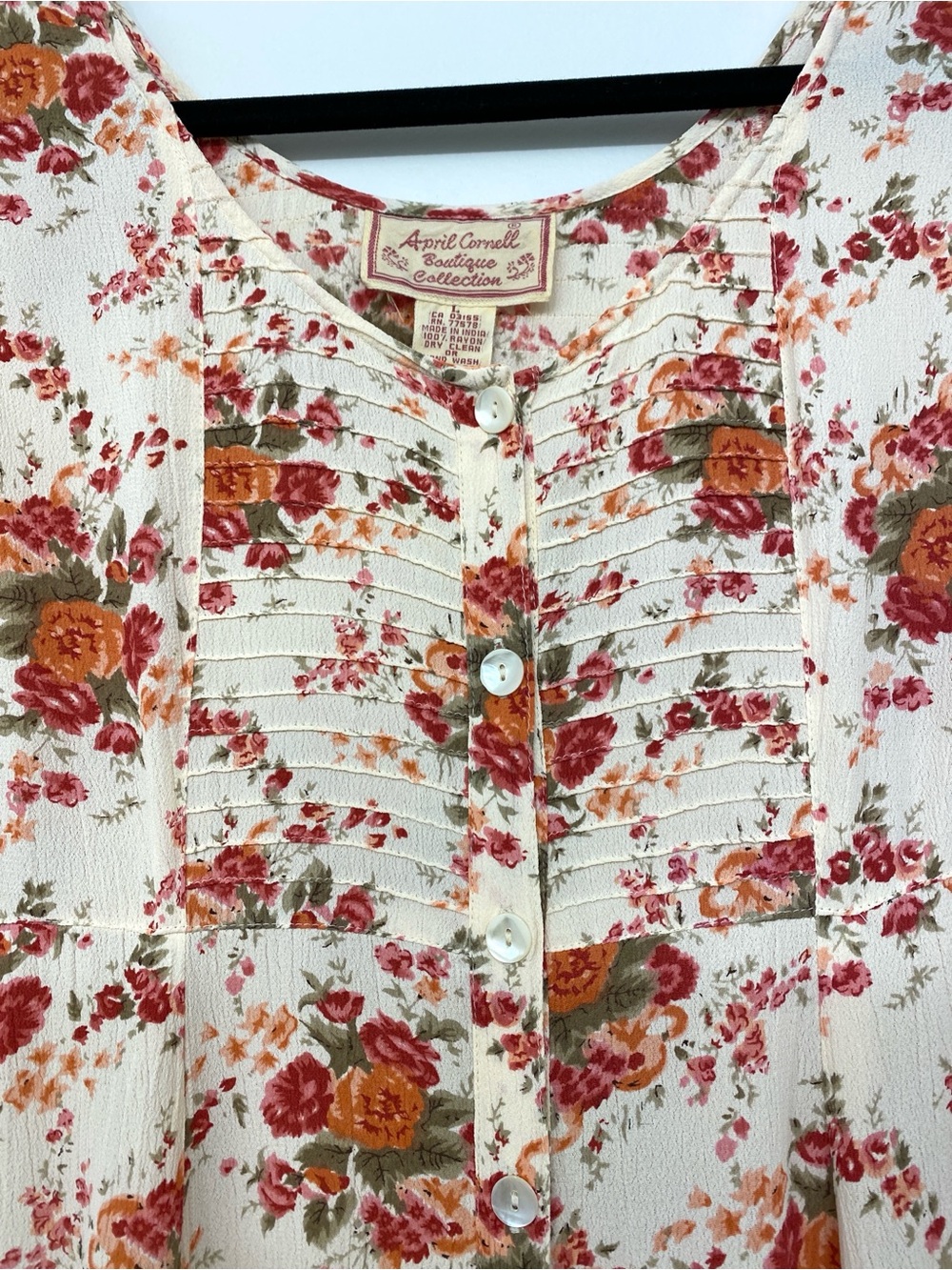 April Cornell Floral Sleeveless Dress Button Front Pintuck Pinafore Sundress L - Picture 4 of 12
